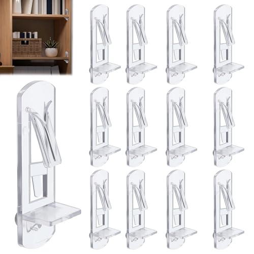 Ojeemii 20PCS Plastic Locking Shelf Support Pegs, 5mm Self-Locking Shelf Pins, Plastic Cabinet Shelf Clips, Clear Bracket Clips for Kitchen, 5mm Peg x 3/4" Thick Shelves - Image 1