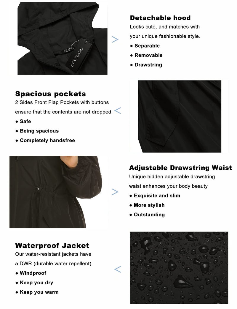 INVOLAND IN'VOLAND Women's Rain Jacket Plus Size Long Raincoat Lightweight Hooded Windbreaker Waterproof Jackets with Pockets - Image 4