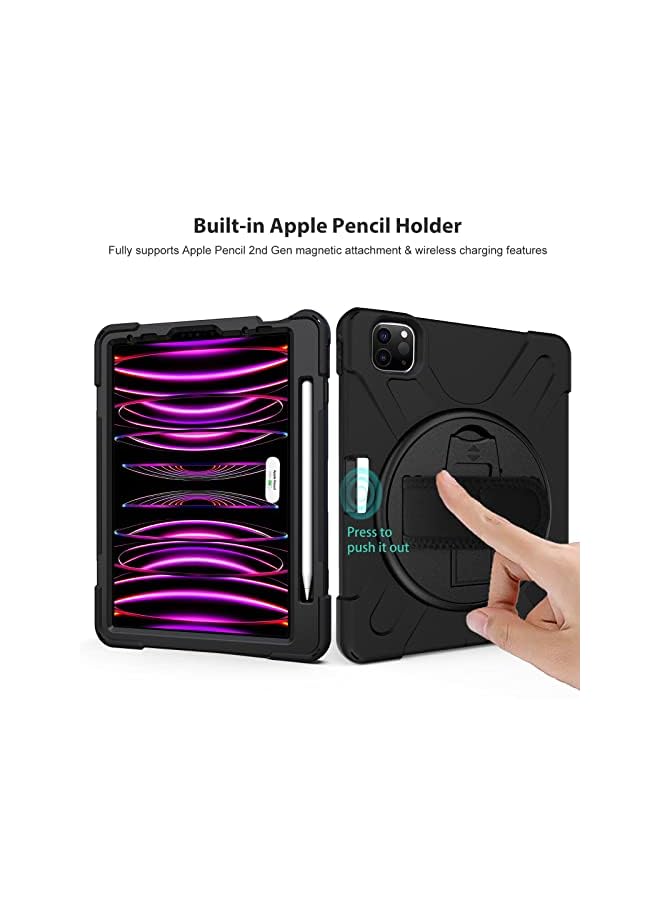 Procases For Ipad Pro 12.9 Inch Case 2022 2021 2020 2018, Rugged Heavy Duty Shockproof Cover With Hand Strap Shoulder Strap For Ipad Pro 12.9" 6Th 5Th 4Th 3Rd Generation –Black - Image 2