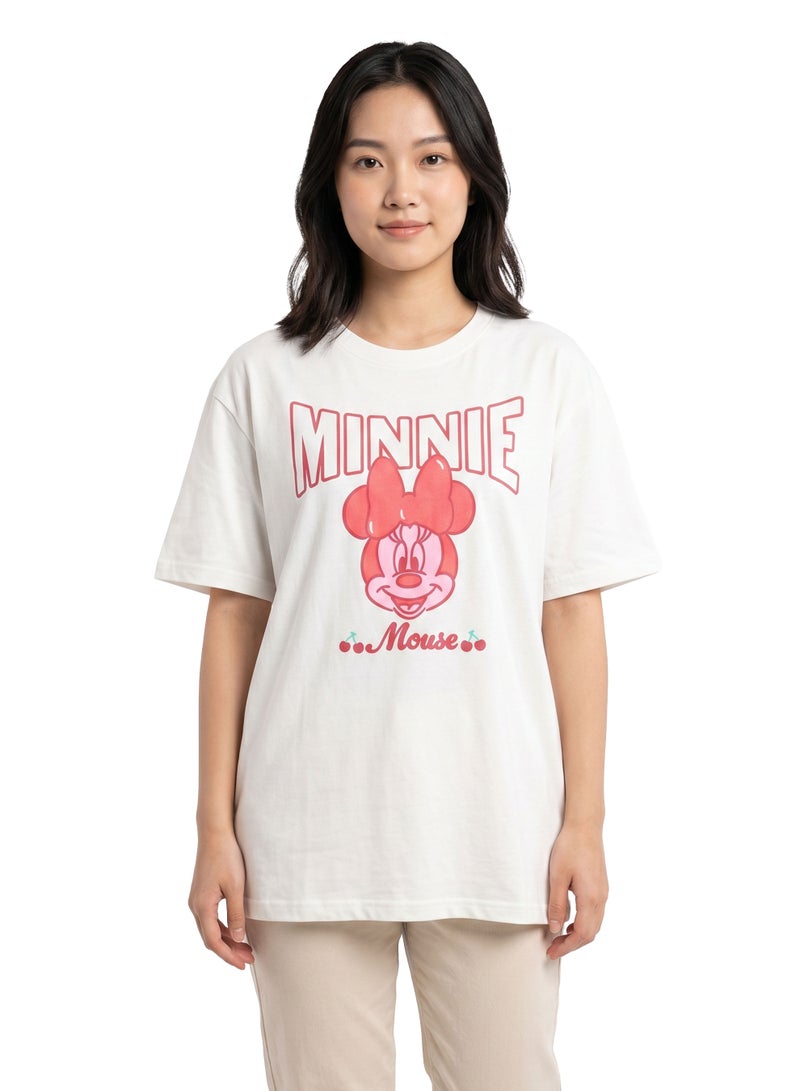 Disney Minnie Mouse Women’s Oversized Drop Shoulder Graphic T-Shirt – Casual Relaxed Fit Tee - Image 1