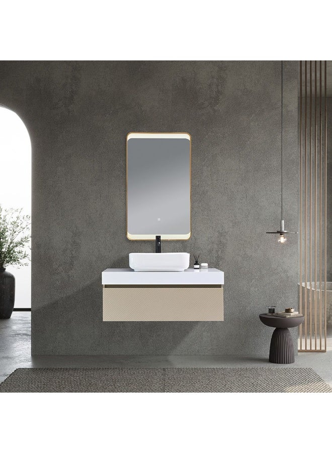 DANUBE HOME Milano Plus Karlin Vanity With Mirror & Cabinet (2Pcs/Set) (100X50X46) Cm - Beige And White Finish| Single Basin Wooden/Pvc Sink Cabinet Compact Storage Cabinet For Modern Bathroom  - Image 1