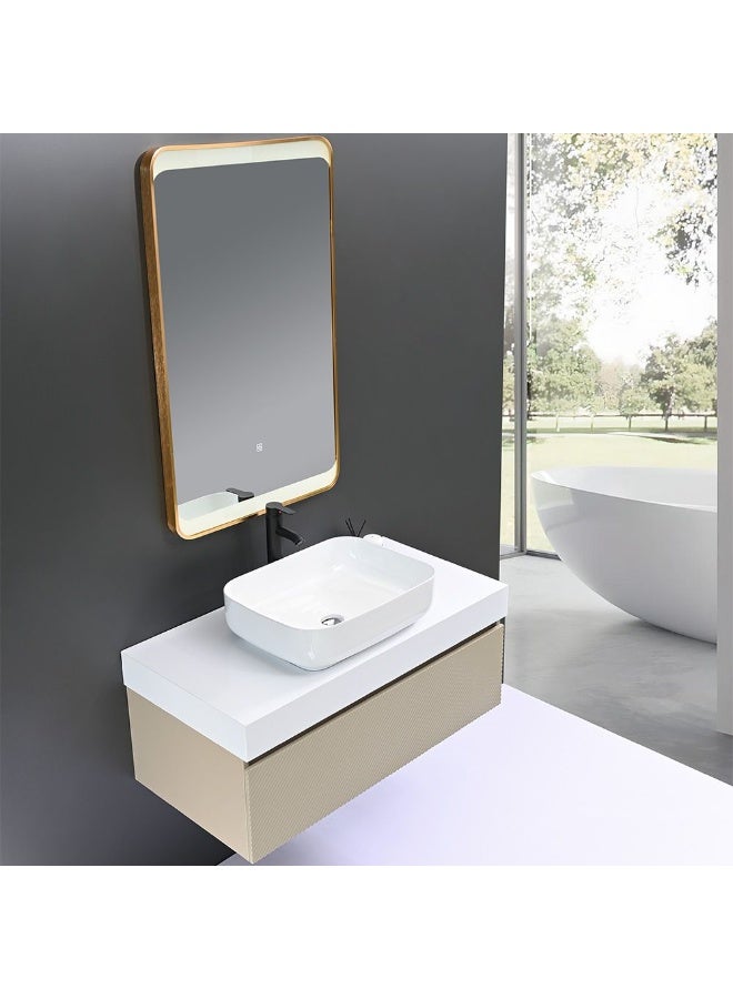 DANUBE HOME Milano Plus Karlin Vanity With Mirror & Cabinet (2Pcs/Set) (100X50X46) Cm - Beige And White Finish| Single Basin Wooden/Pvc Sink Cabinet Compact Storage Cabinet For Modern Bathroom  - Image 2