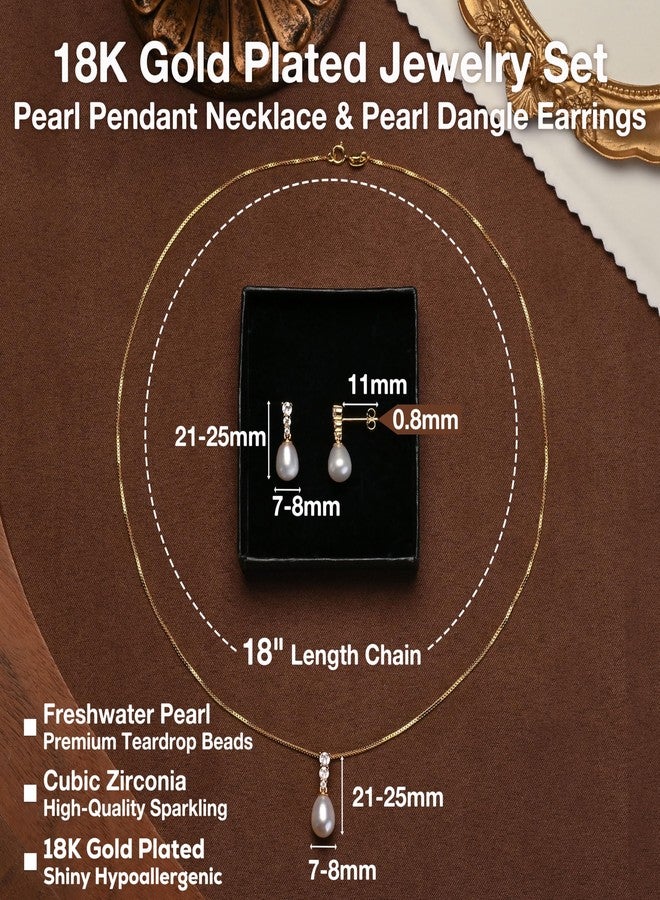 HENGSHENG Pearl Jewelry Set For Women Freshwater AAAA Pearl Pendant Necklace & Earrings 18K Gold Plated with Sparkling Cubic Zirconia Jewelry Set for Wedding Prom Gift - Image 3