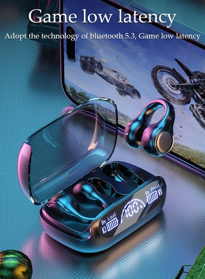 DUNISO Wireless Headphones Bluetooth Ear Clip Earphones Open Ear with Mic Wireless Charging Case LED Power Display for Running Sport Gym - Image 4