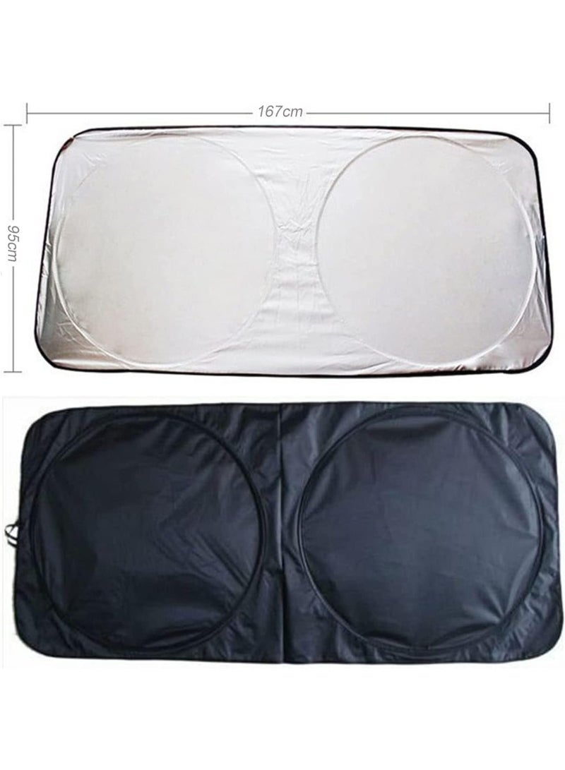 Gonice Car Windshield Sun Shade with Storage Pouch for Full Size Cars SUV Trucks and Vans, Sun Heat Protection Car Front Window Sunshades, Car Foldable Sunshades Prevent UV Rays (167 x 95 cm) - Image 2