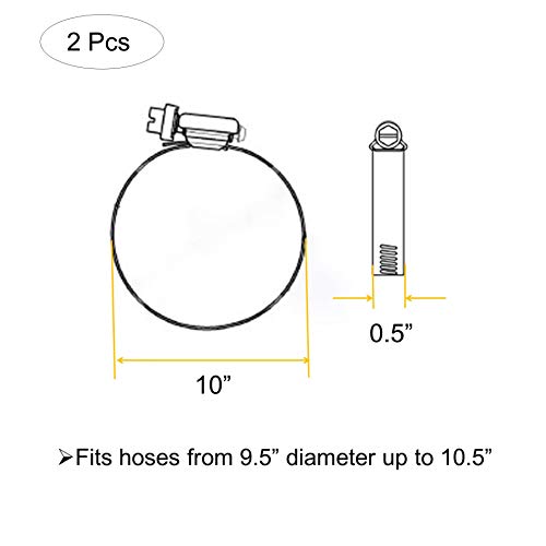 EesTeck 2Pcs 10" (Diameter) Adjustable 304 Stainless Steel Duct Clamps Hose Clamp Pipe Clamp Air Ducting Clamp worm drive hose clamps (251mm-273mm) - Image 4