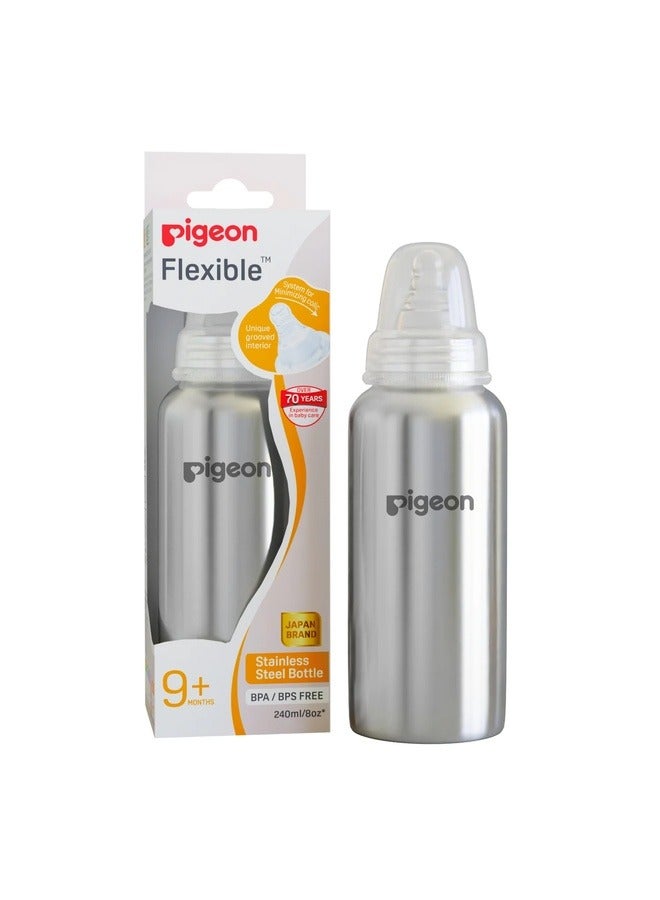 pigeon زجاجة رضاعة أطفال من الفولاذ، مصنوعة من الفولاذ المقاوم للصدأ، مقبض مريح، حلمة مضادة للمغص، زجاجة رضاعة بفوهة نحيفة سعة 220 مل - حجم L - Image 1