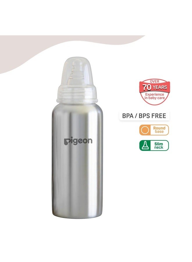 pigeon زجاجة رضاعة أطفال من الفولاذ، مصنوعة من الفولاذ المقاوم للصدأ، مقبض مريح، حلمة مضادة للمغص، زجاجة رضاعة بفوهة نحيفة سعة 220 مل - حجم L - Image 2