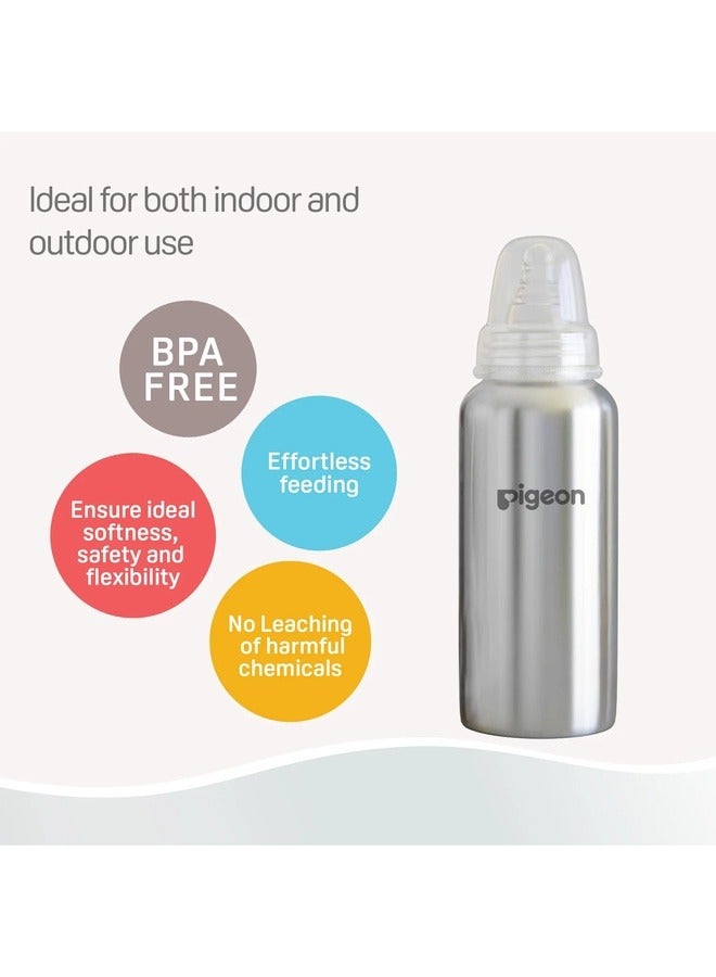 pigeon زجاجة رضاعة أطفال من الفولاذ، مصنوعة من الفولاذ المقاوم للصدأ، مقبض مريح، حلمة مضادة للمغص، زجاجة رضاعة بفوهة نحيفة سعة 220 مل - حجم L - Image 3