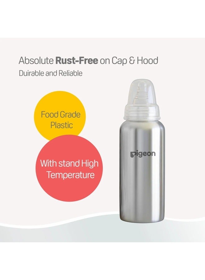 pigeon زجاجة رضاعة أطفال من الفولاذ، مصنوعة من الفولاذ المقاوم للصدأ، مقبض مريح، حلمة مضادة للمغص، زجاجة رضاعة بفوهة نحيفة سعة 220 مل - حجم L - Image 4