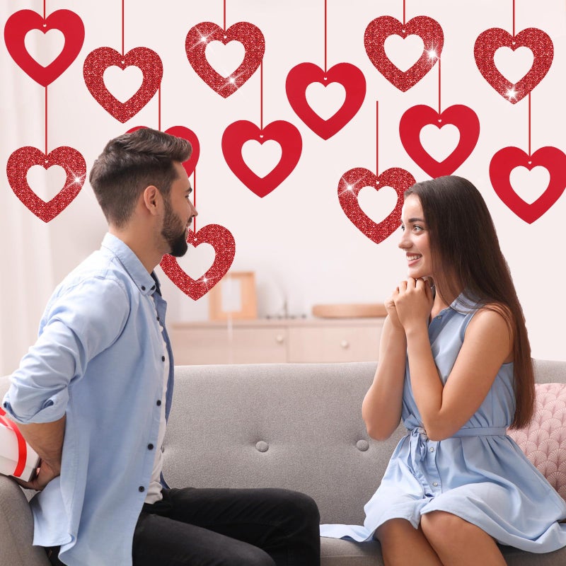 QOUBAI 28Pcs Valentine's Day Decorations Valentines Glitter Heart Hanging Swirls Heart Love Cutouts Ornament for Bridal Shower Engagement Anniversary Wedding Valentine Party Supplies Decoration - Image 4