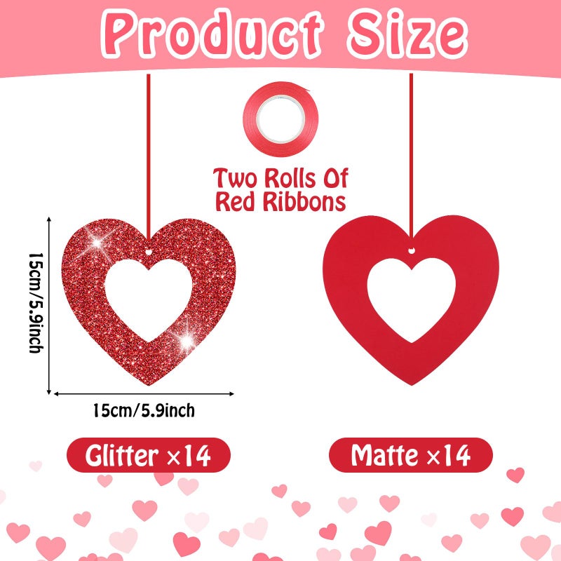 QOUBAI 28Pcs Valentine's Day Decorations Valentines Glitter Heart Hanging Swirls Heart Love Cutouts Ornament for Bridal Shower Engagement Anniversary Wedding Valentine Party Supplies Decoration - Image 2