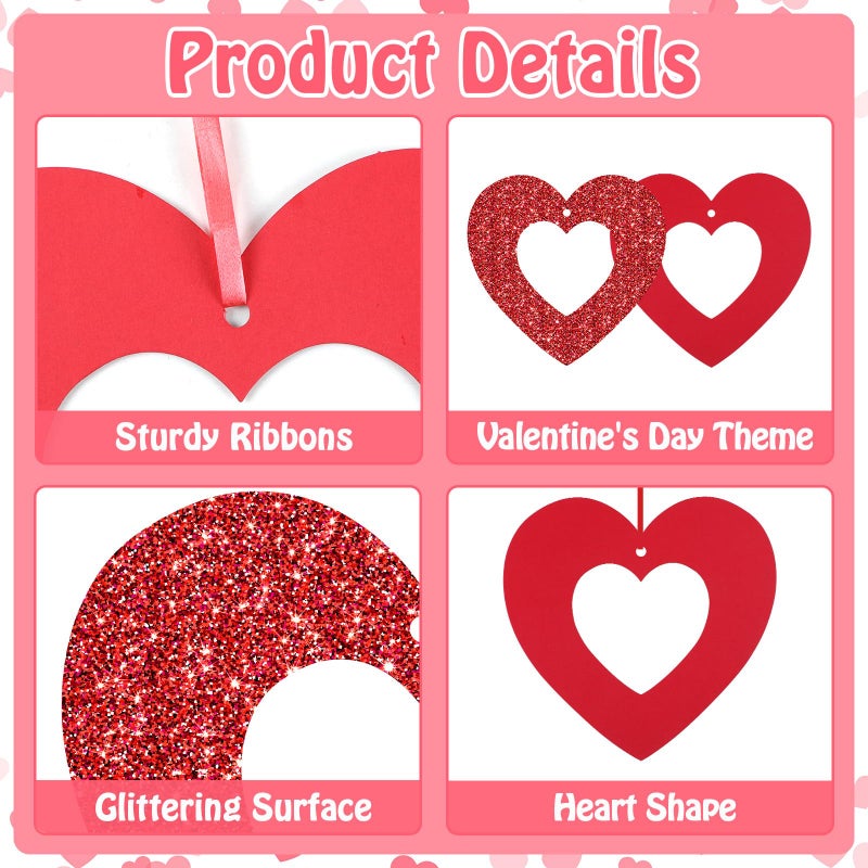 QOUBAI 28Pcs Valentine's Day Decorations Valentines Glitter Heart Hanging Swirls Heart Love Cutouts Ornament for Bridal Shower Engagement Anniversary Wedding Valentine Party Supplies Decoration - Image 3