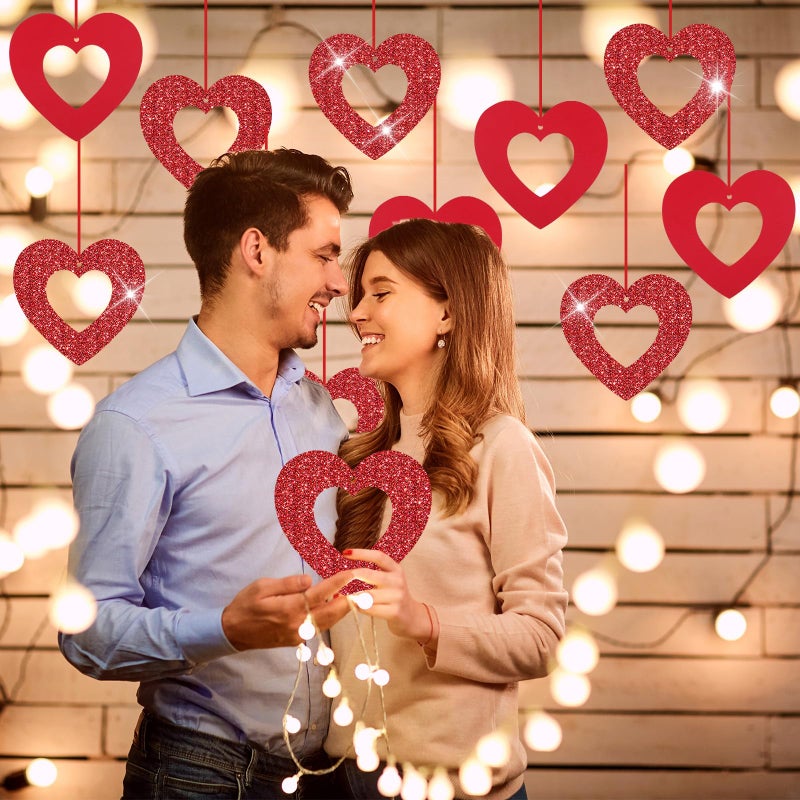 QOUBAI 28Pcs Valentine's Day Decorations Valentines Glitter Heart Hanging Swirls Heart Love Cutouts Ornament for Bridal Shower Engagement Anniversary Wedding Valentine Party Supplies Decoration - Image 5