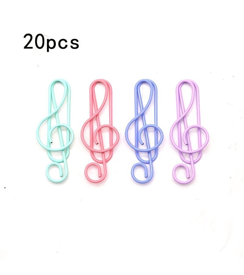 Polychrome 20pcs Treble Clef Shaped Paper Clips Metal Musical Note Bookmarks for Organizing Documents Iron Material Assorted Colors - Image 1