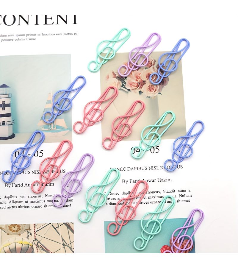 Polychrome 20pcs Treble Clef Shaped Paper Clips Metal Musical Note Bookmarks for Organizing Documents Iron Material Assorted Colors - Image 2