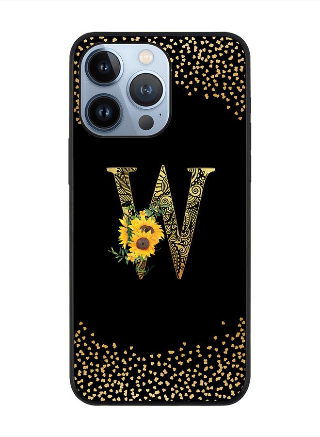 Stylizedd Rugged Black edge case for Apple iPhone 13 Pro, Slim fit Thin Cover -  Custom Monogram Initial Letter Mandala Floral Pattern Alphabet- W  (Black ) - Image 1