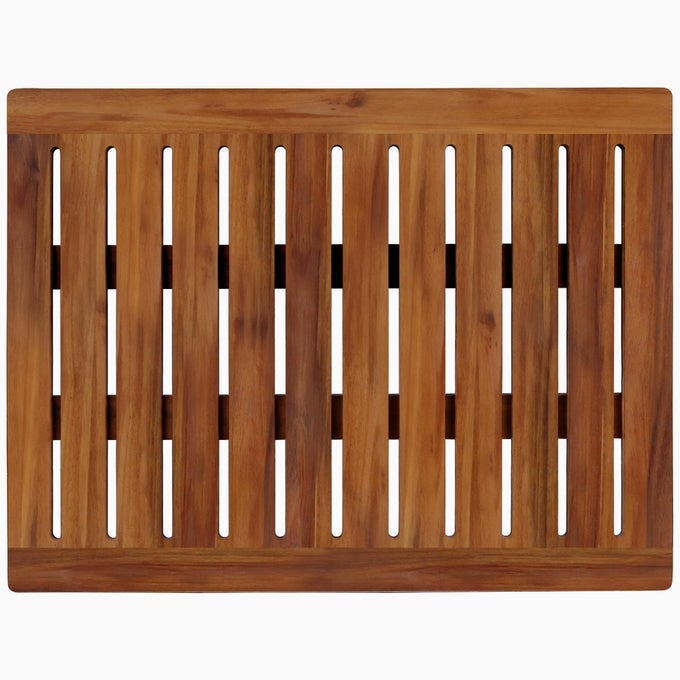 ACACIA WOOD SHOWER MAT 24X18 INCHES BY LUXURY BATH MAT NON SLIP FOR BATHROOM BATHTUB SHOWER SPA GARDEN HOME WOODEN FLOOR MAT SQUARE LARGE FOR OUTDOOR AND INDOOR