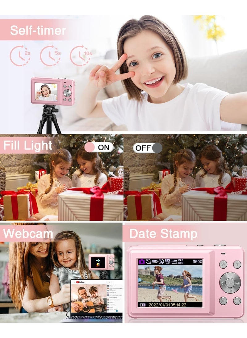 Halamine Digital Camera, FHD 1080P  Kids Camera,with 32GB Memory Card ，44MP Point Digital  Camera , Compact Small Camera for Kids (Pink)  - Image 4
