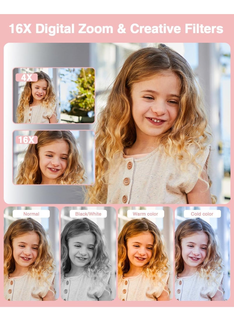 Halamine Digital Camera, FHD 1080P  Kids Camera,with 32GB Memory Card ，44MP Point Digital  Camera , Compact Small Camera for Kids (Pink)  - Image 5