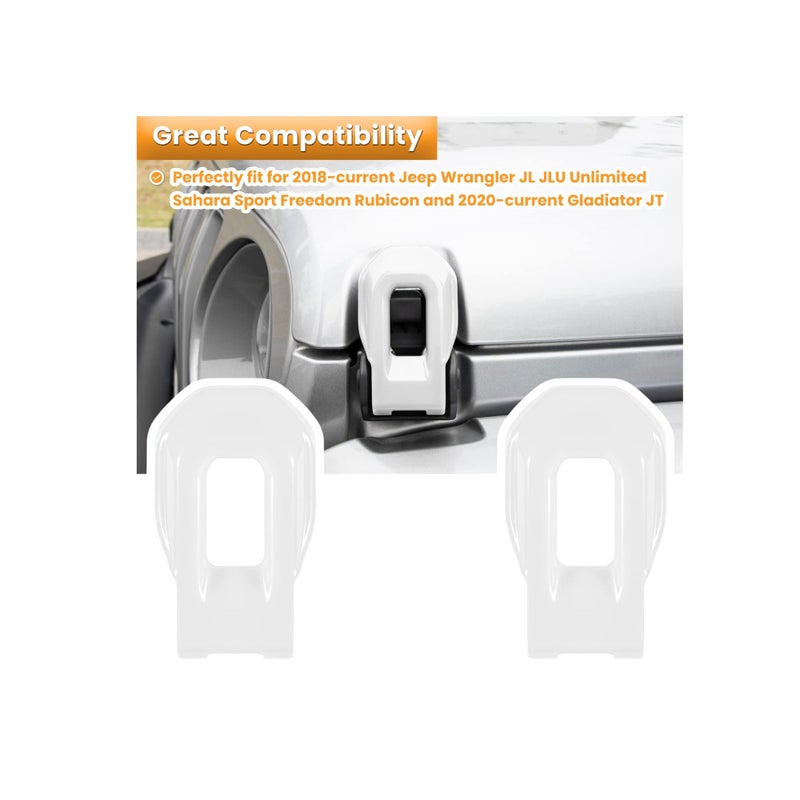 Zikra Hood Latch Lock Catch Brackets Cover for 2018-2022 Jeep Wrangler JL JLU Unlimited Sports Freedom Sahara Rubicon Gladiator JT 2-Door & 4-Door Exterior Accessories Decoration (White 2PCS) - Image 2