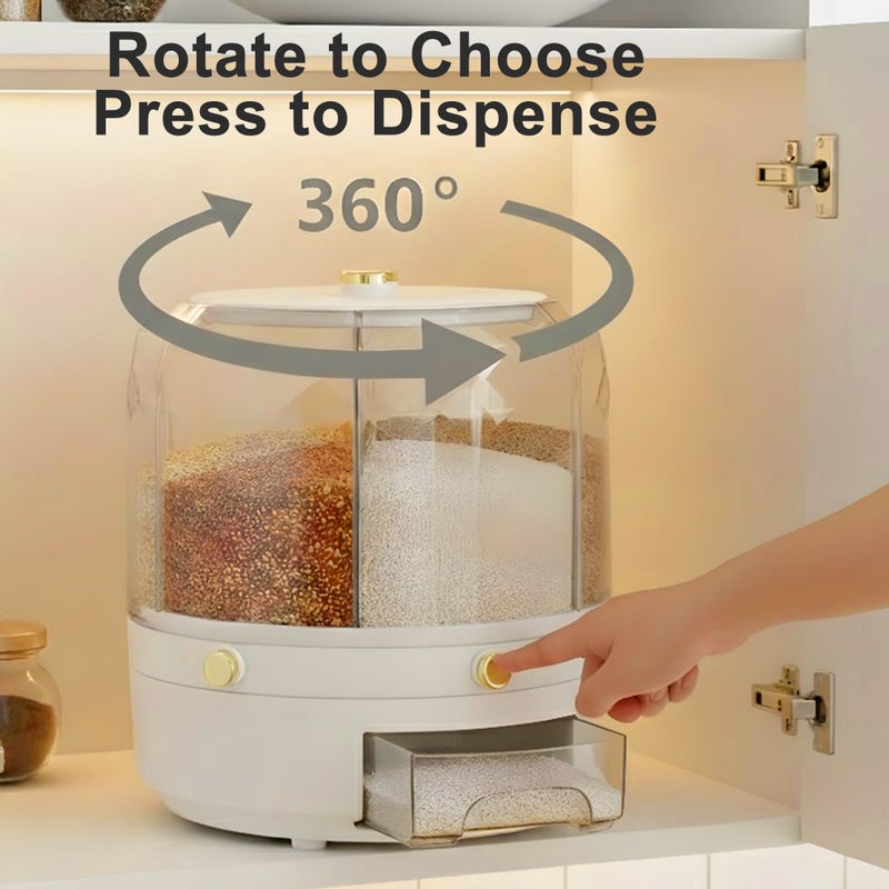 Windiboo 6-Compartment Rotating Grain Dispenser for Kitchen Pantry, One-Press Dry Food Storage Container for Rice, Beans, Oats, Cereal, Clear Multi-Section Food Organizer - Image 3