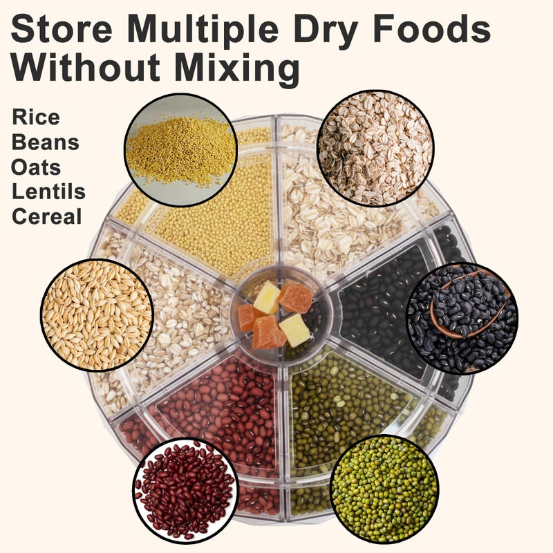 Windiboo 6-Compartment Rotating Grain Dispenser for Kitchen Pantry, One-Press Dry Food Storage Container for Rice, Beans, Oats, Cereal, Clear Multi-Section Food Organizer - Image 2