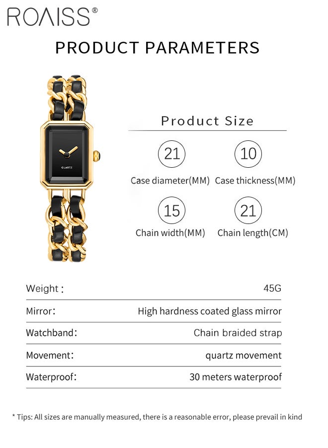 roaiss Women's Chain Braided Strap Quartz Watch Analog Display Rectangle Dial Waterproof Elegant Wristwatch as Gift for Ladies, Black Gold - Image 4