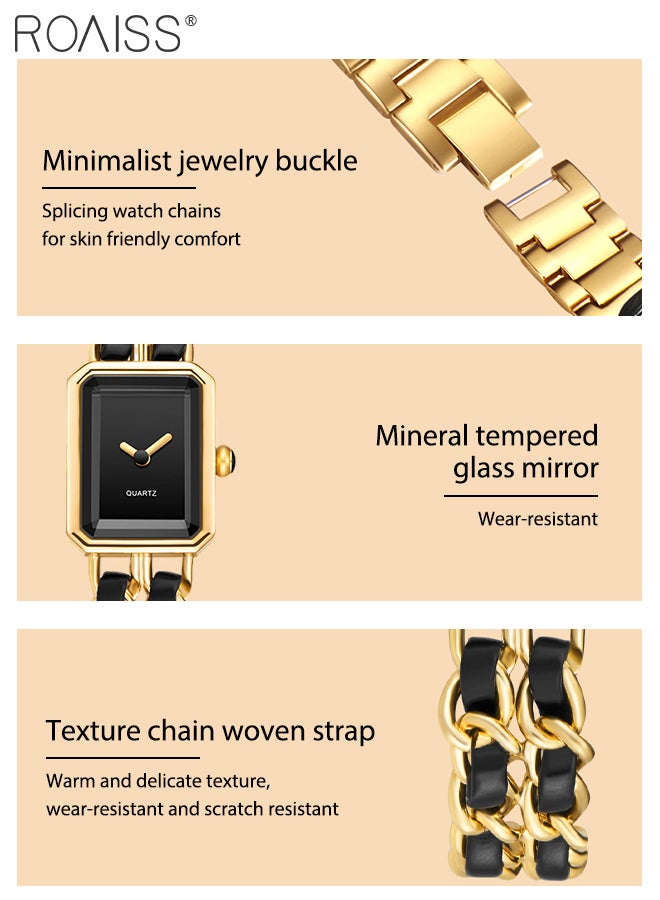roaiss Women's Chain Braided Strap Quartz Watch Analog Display Rectangle Dial Waterproof Elegant Wristwatch as Gift for Ladies, Black Gold - Image 5