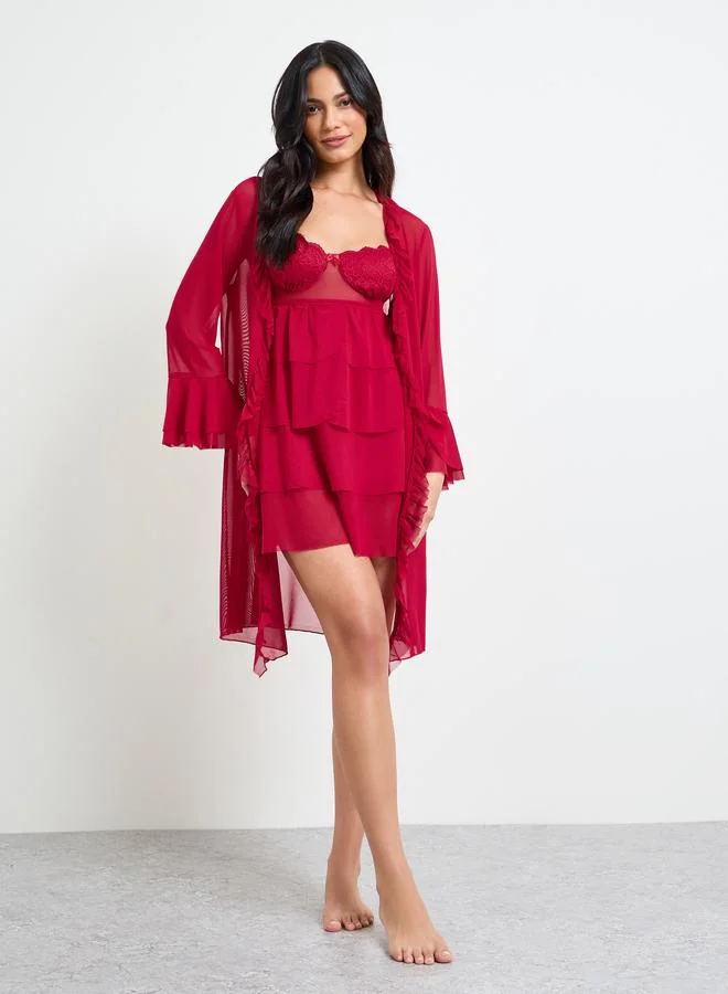 Take Two Burgundy Layered Slip and Robe Set