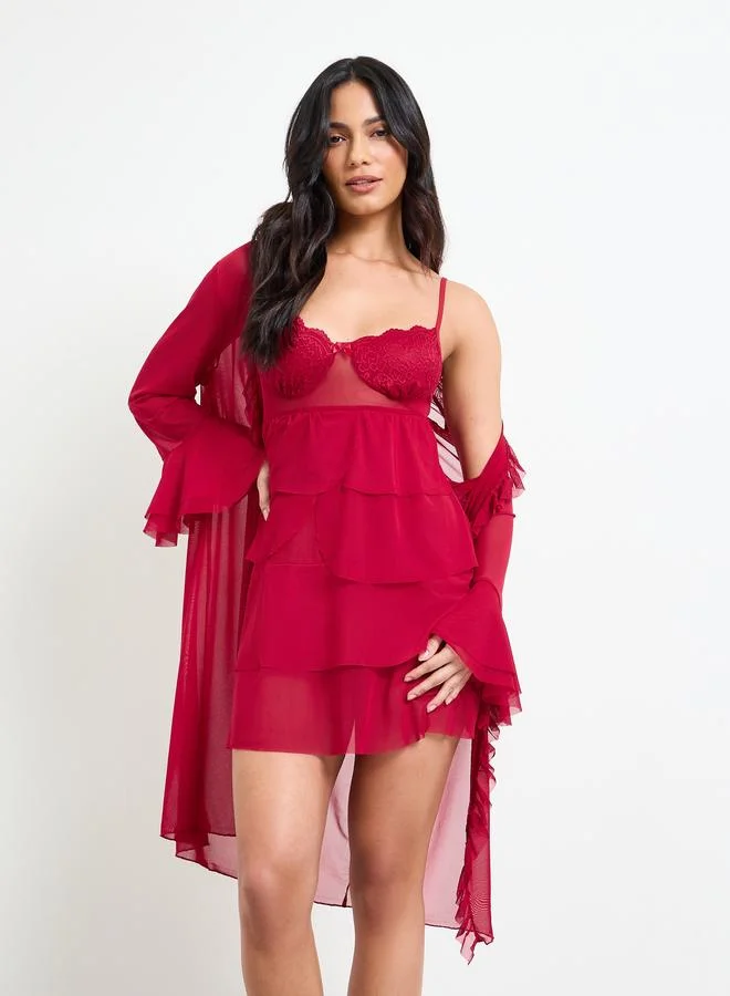 Take Two Burgundy Layered Slip and Robe Set