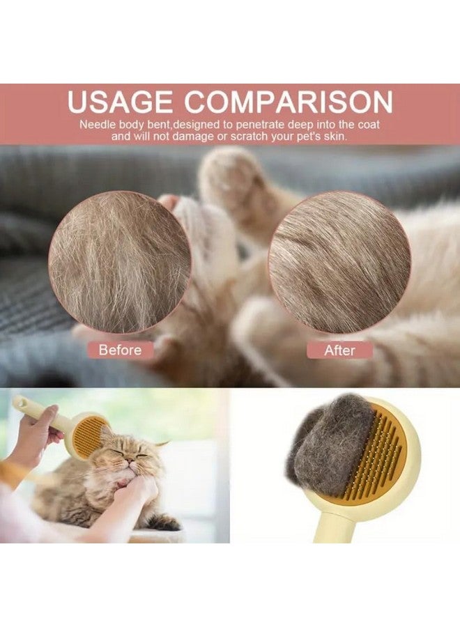 بت فرشاة القطط، فرشاة الكلاب، فرشاة القطط والكلاب ذاتية التنظيف للشعر الطويل/الشعر القصير، مشط القطط بمقبض، فرشاة للعناية بالحيوانات الأليفة لإزالة الطبقة السفلية والفراء المتساقط والأوساخ - Image 3