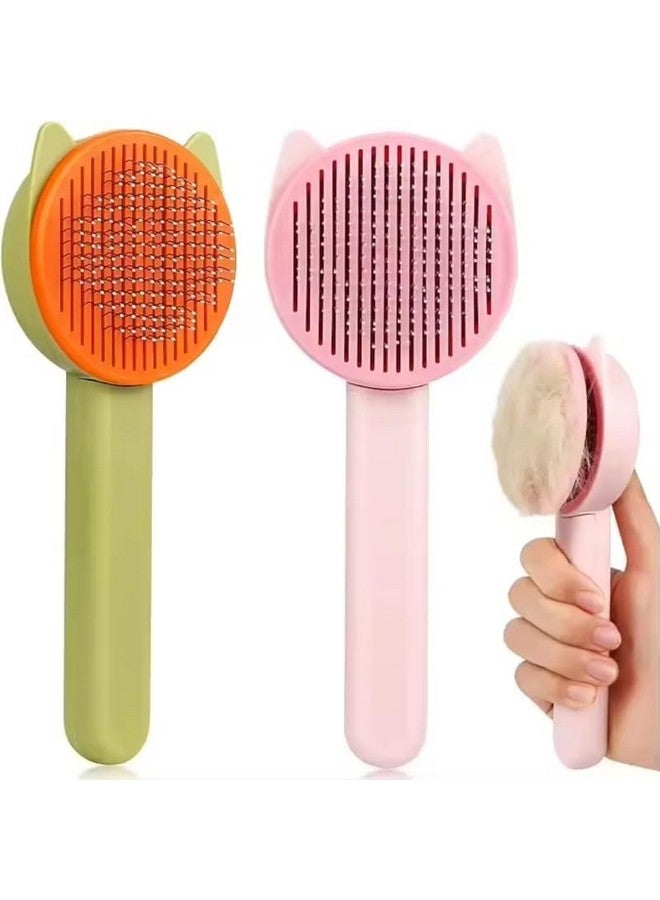 بت فرشاة القطط، فرشاة الكلاب، فرشاة القطط والكلاب ذاتية التنظيف للشعر الطويل/الشعر القصير، مشط القطط بمقبض، فرشاة للعناية بالحيوانات الأليفة لإزالة الطبقة السفلية والفراء المتساقط والأوساخ - Image 1