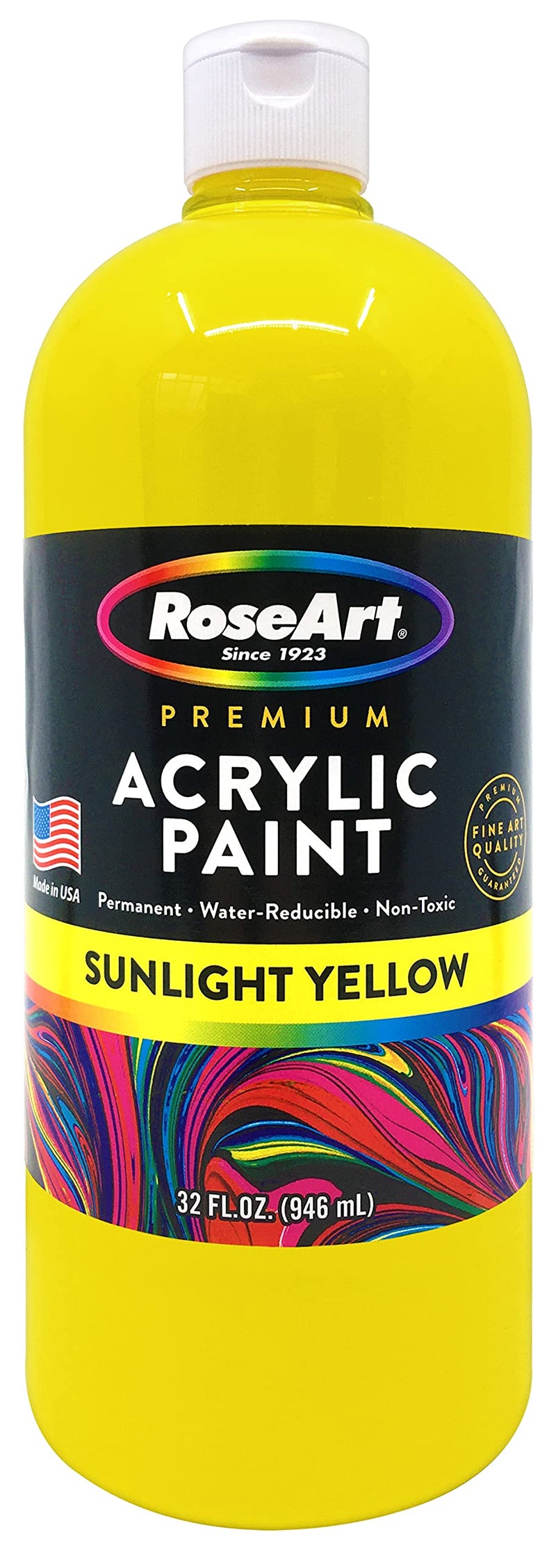 RoseArt Acrylic Paint Sunlight Yellow 32oz Bottle Acrylic Paint for School Projects Arts Crafts Drawing Painting