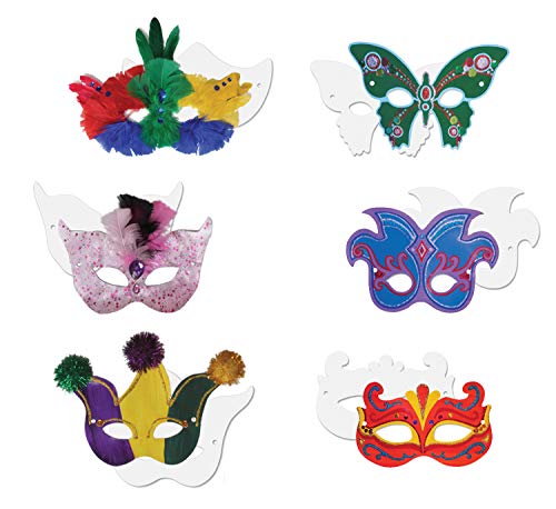 Chenille Kraft Creativity Street Die Cut Mardi Gras Paper Masks, Assorted Designs, 24 Pack (AC4651) , White - Image 2
