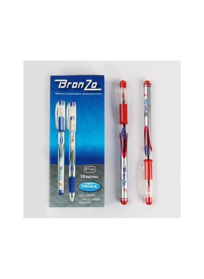 بريما قلم حبر جاف 0.7 مم، حبر سائل ناعم، مجموعة من 10 قطع - احمر - Image 2