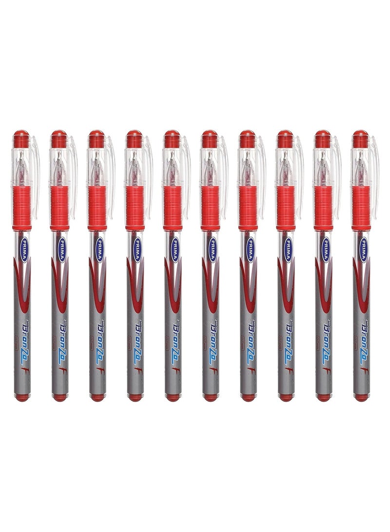 بريما قلم حبر جاف 0.7 مم، حبر سائل ناعم، مجموعة من 10 قطع - احمر - Image 1