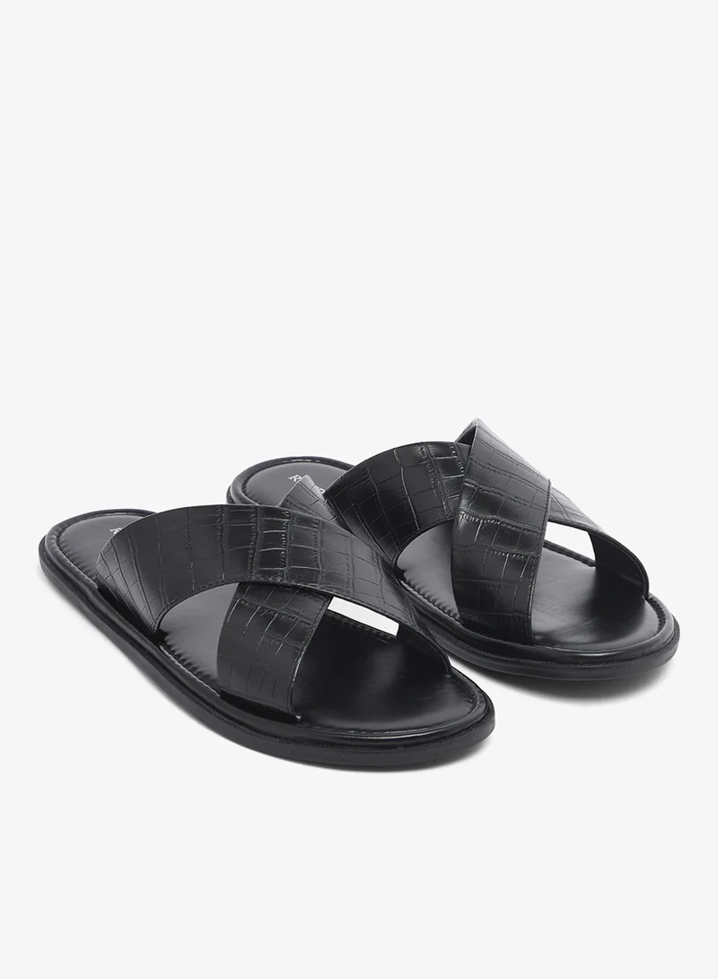 Croc Emboss Cross Strap Sandals