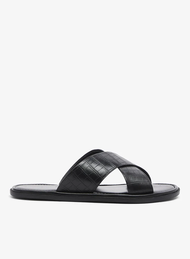 Croc Emboss Cross Strap Sandals