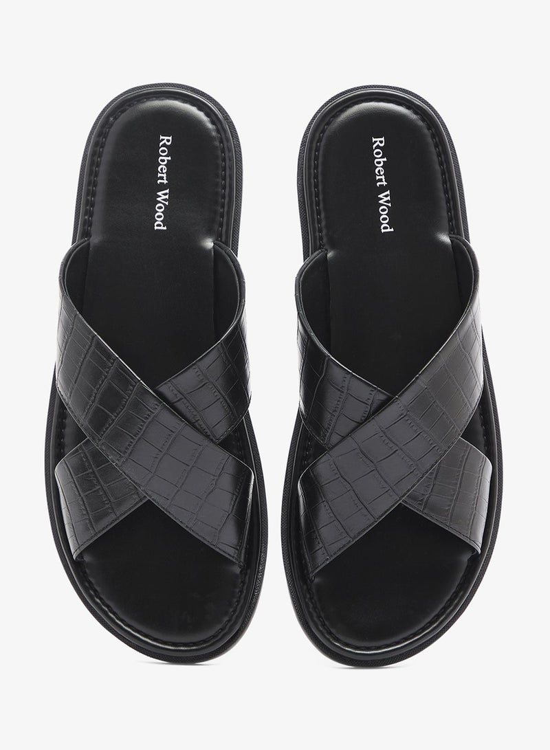 Robert Wood Croc Emboss Cross Strap Sandals - Image 4