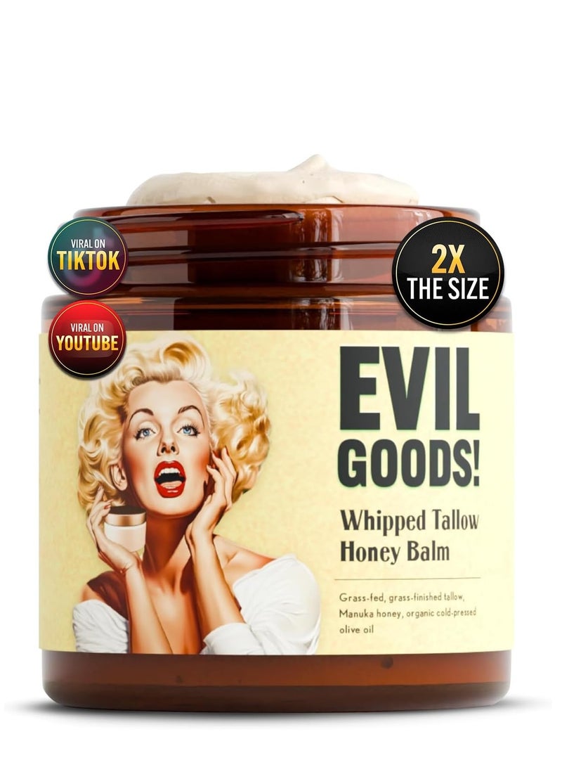 Whipped Beef Tallow and Honey Balm, 4.23 fl.oz, Unscented, Grass Fed Grass Finished Face Cream, Body Lotion, and Lip Balm