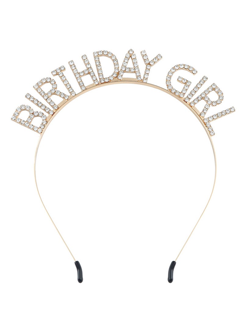 1 Set Birthday Girl Headband and Sash, Glitter Rhinestone Tiara Happy Birthday Crown Decorations  for Women Girls  - Image 4