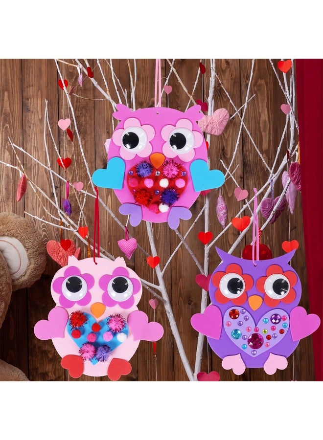 Winlyn 24 Sets Valentine Decorations DIY Heart Owl Ornaments Valentine Craft Kit Valentine Owl Art Sets Hearts Foam Valentine Stickers for Kids Valentine's Day Party Classroom Activities Gift Exchange - Image 2