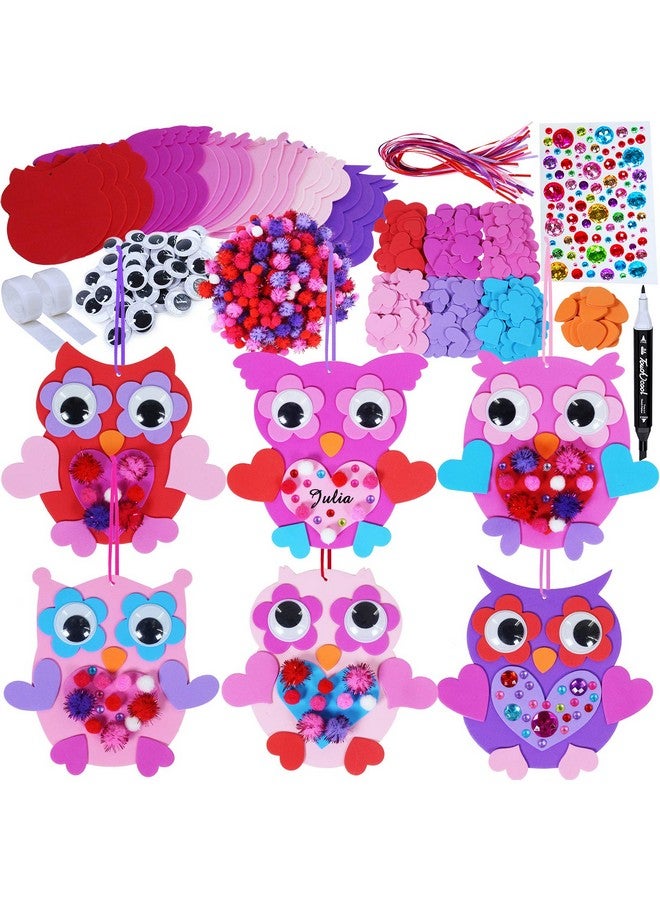 Winlyn 24 Sets Valentine Decorations DIY Heart Owl Ornaments Valentine Craft Kit Valentine Owl Art Sets Hearts Foam Valentine Stickers for Kids Valentine's Day Party Classroom Activities Gift Exchange - Image 1