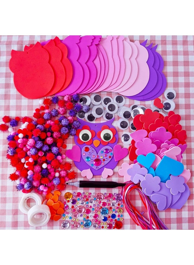 Winlyn 24 Sets Valentine Decorations DIY Heart Owl Ornaments Valentine Craft Kit Valentine Owl Art Sets Hearts Foam Valentine Stickers for Kids Valentine's Day Party Classroom Activities Gift Exchange - Image 3