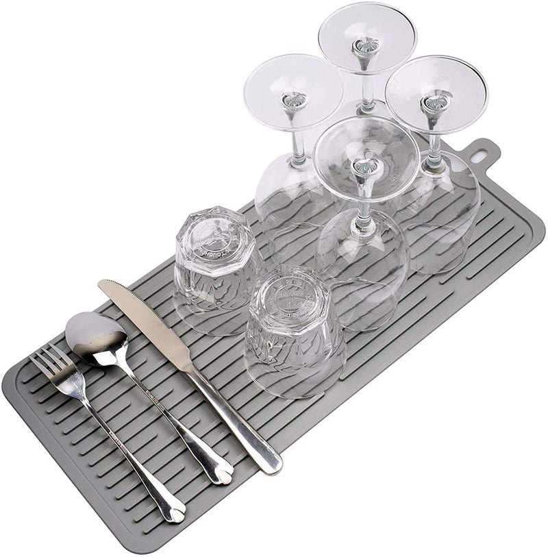 BEING CART Silicon Dish Drying Mats Works for Drying Stemware Cocktail Glasses Silverware Pots Pans Knives for Kitchen Counter Sink Bar Pads Easy to Clean 173 79 02 Grey - Image 5