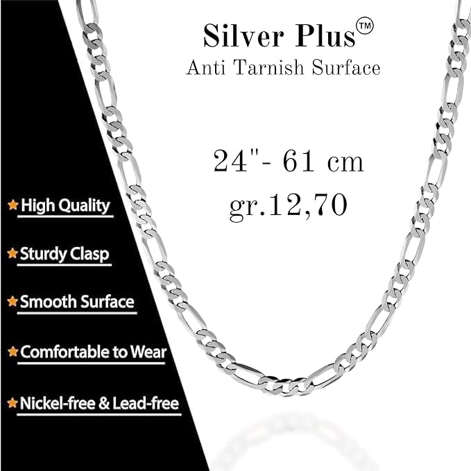 Quadri - Certified Made in Italy 925 Sterling Silver 5mm Figaro Link Chain Necklace 24 Inchs - Image 4