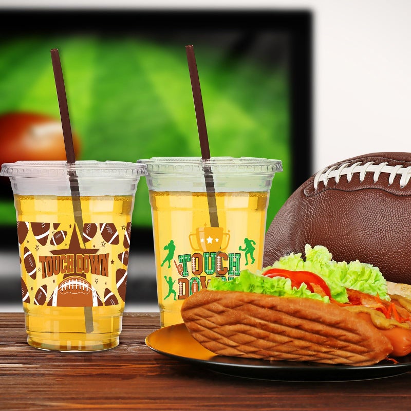 Kochorie 60 Sets 16oz Football Party Plastic Cups with Lids and Straws Football Party Favors Drinking Cups for Game Day Sports Themed Dinnerware Decoration - Image 5