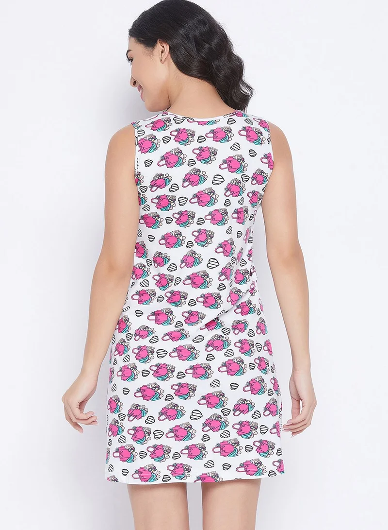 Clovia Print Me Pretty Short Night Dress - 100% Cotton