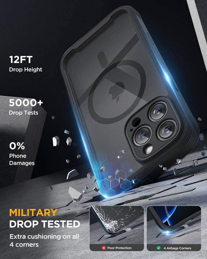 Miracase Magnetic for iPhone 16 Pro Case Full-Body Phone with Built-in Glass Screen Protector, [Compatible with MagSafe] Military Drop Proof 16 Pro Cover Bumper 6.3 inch, Black - Image 4